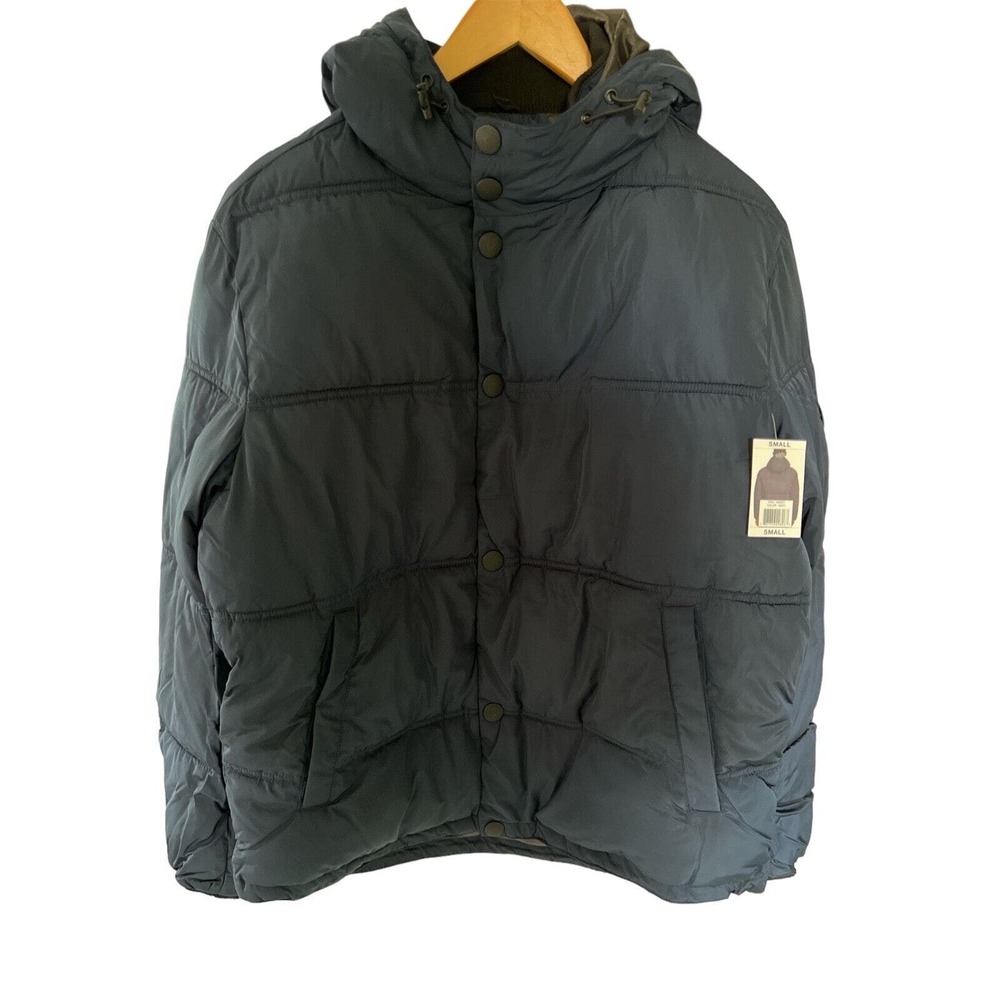 Lucky Brand Men's Navy Blue Puffer Full Zip Jacket with Hood Sz Small NWT